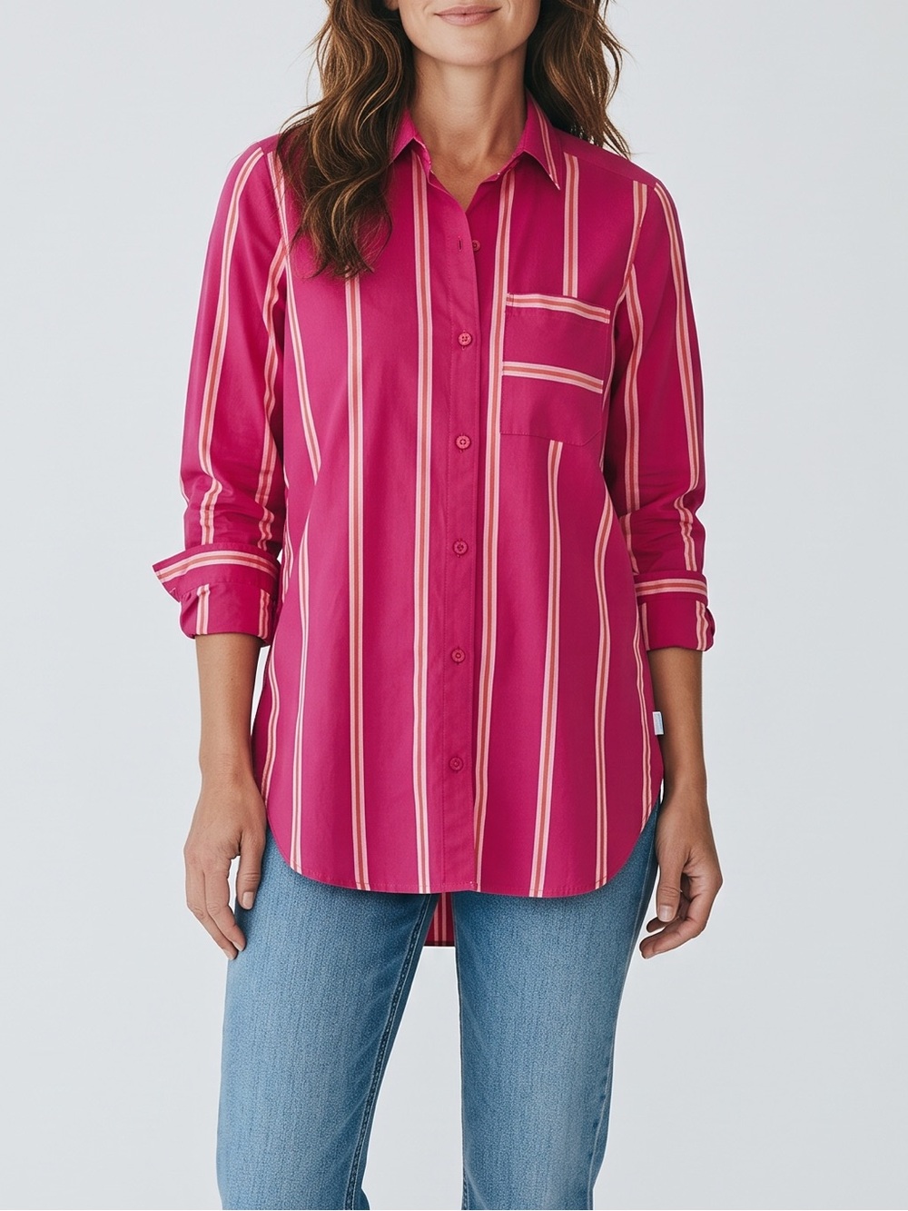 Eddie Bauer Women’s Tall Medium Pink Magenta Stripe Button-Down Shirt